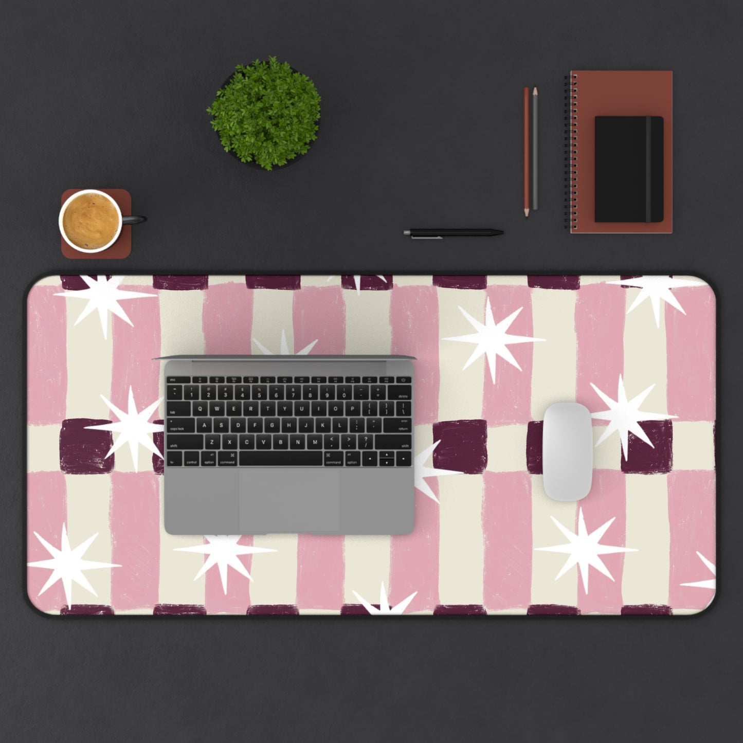 Pink Retro Check Desk Mat — Starburst Pattern