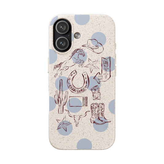 Biodegradable Phone Case — Western Cowgirl Sketches on Natural Speckled Eco Shell