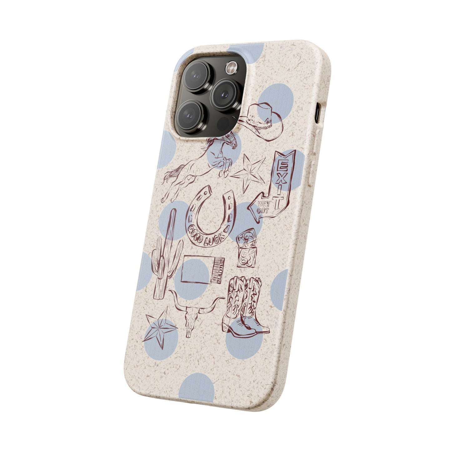 Biodegradable Phone Case — Western Cowgirl Sketches on Natural Speckled Eco Shell