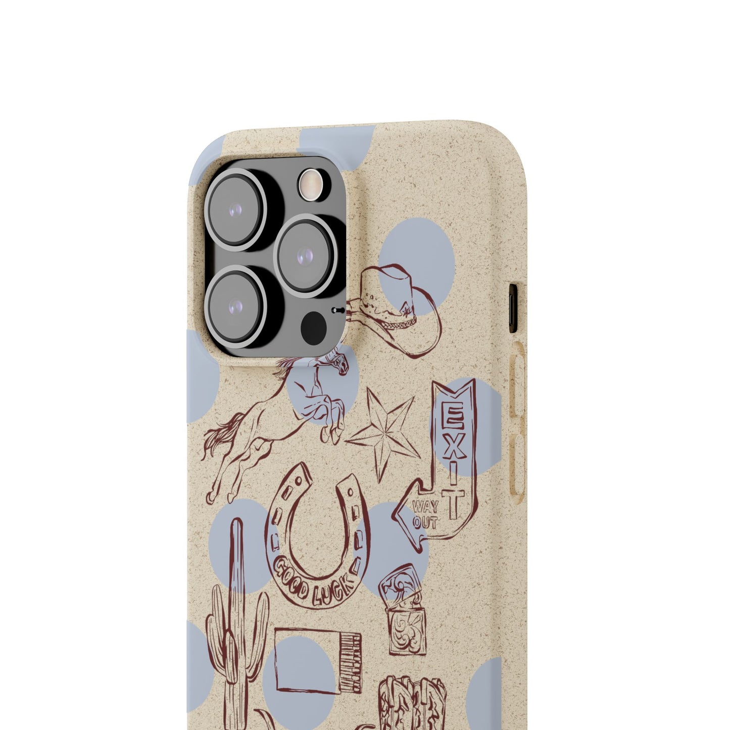 Biodegradable Phone Case — Western Cowgirl Sketches on Natural Speckled Eco Shell