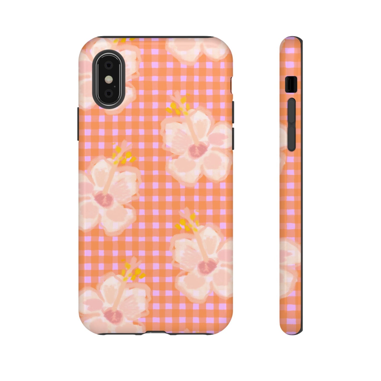 Floral Gingham Tough Case — Pink Peach Flower Phone Case