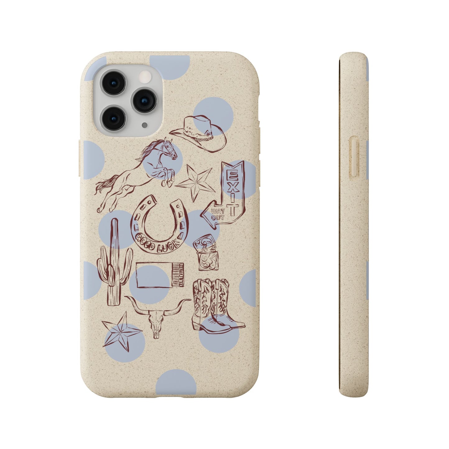 Biodegradable Phone Case — Western Cowgirl Sketches on Natural Speckled Eco Shell