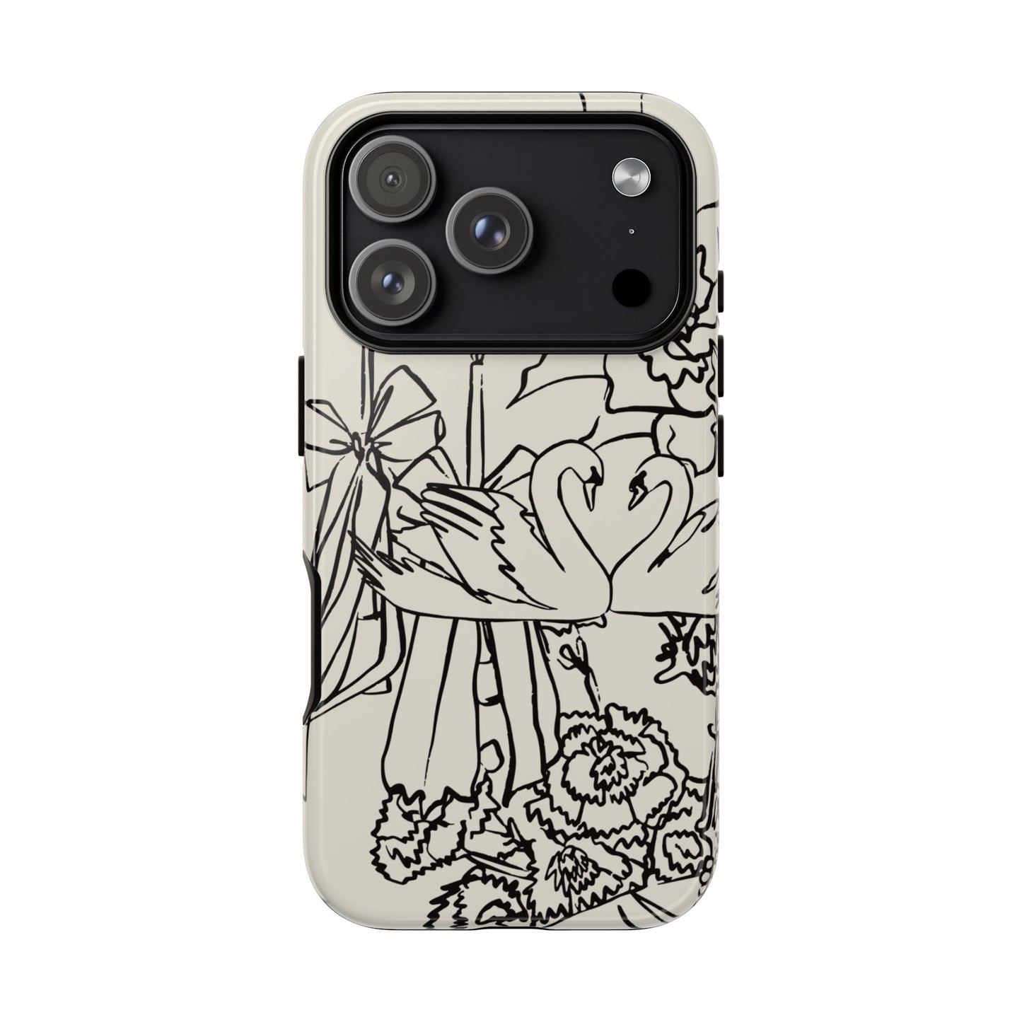 Black Line Art Floral Swan Phone Case