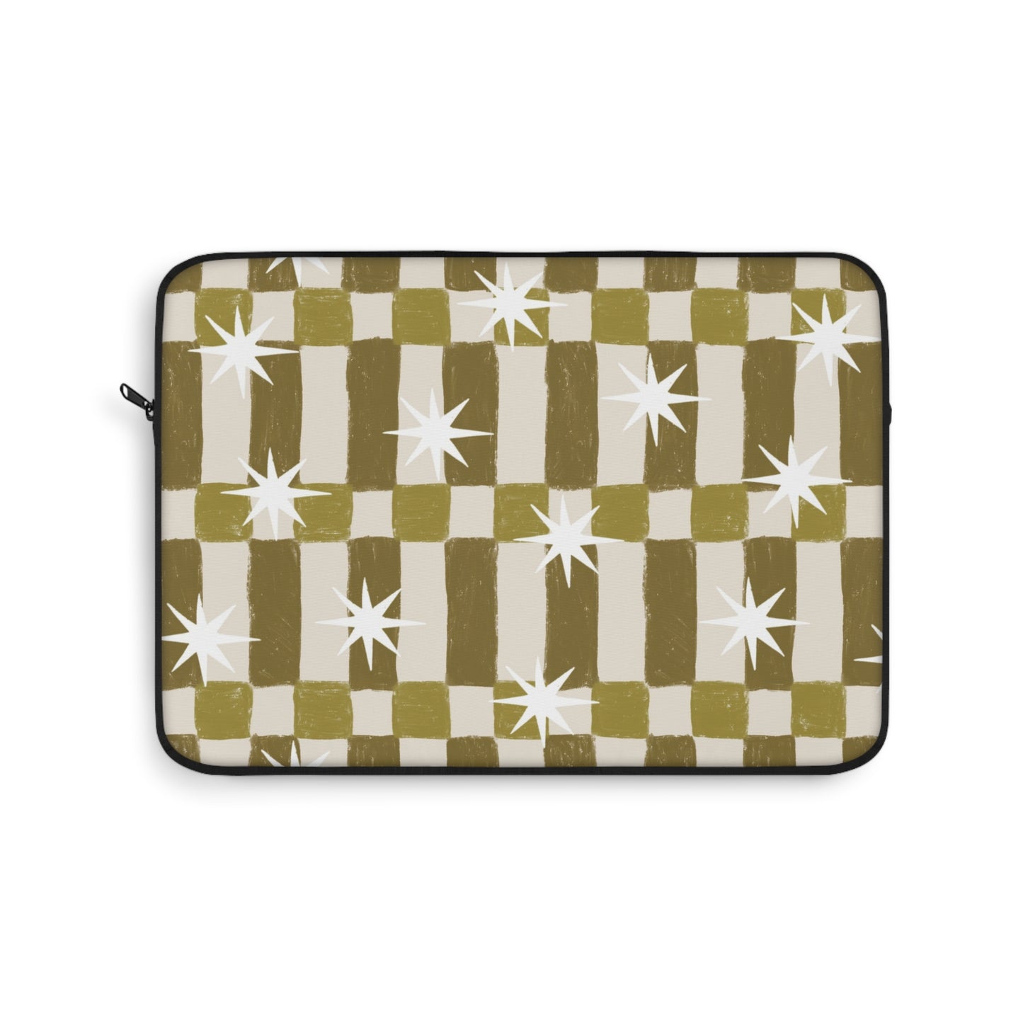 Retro Olive Check Laptop Sleeve with Starburst Pattern