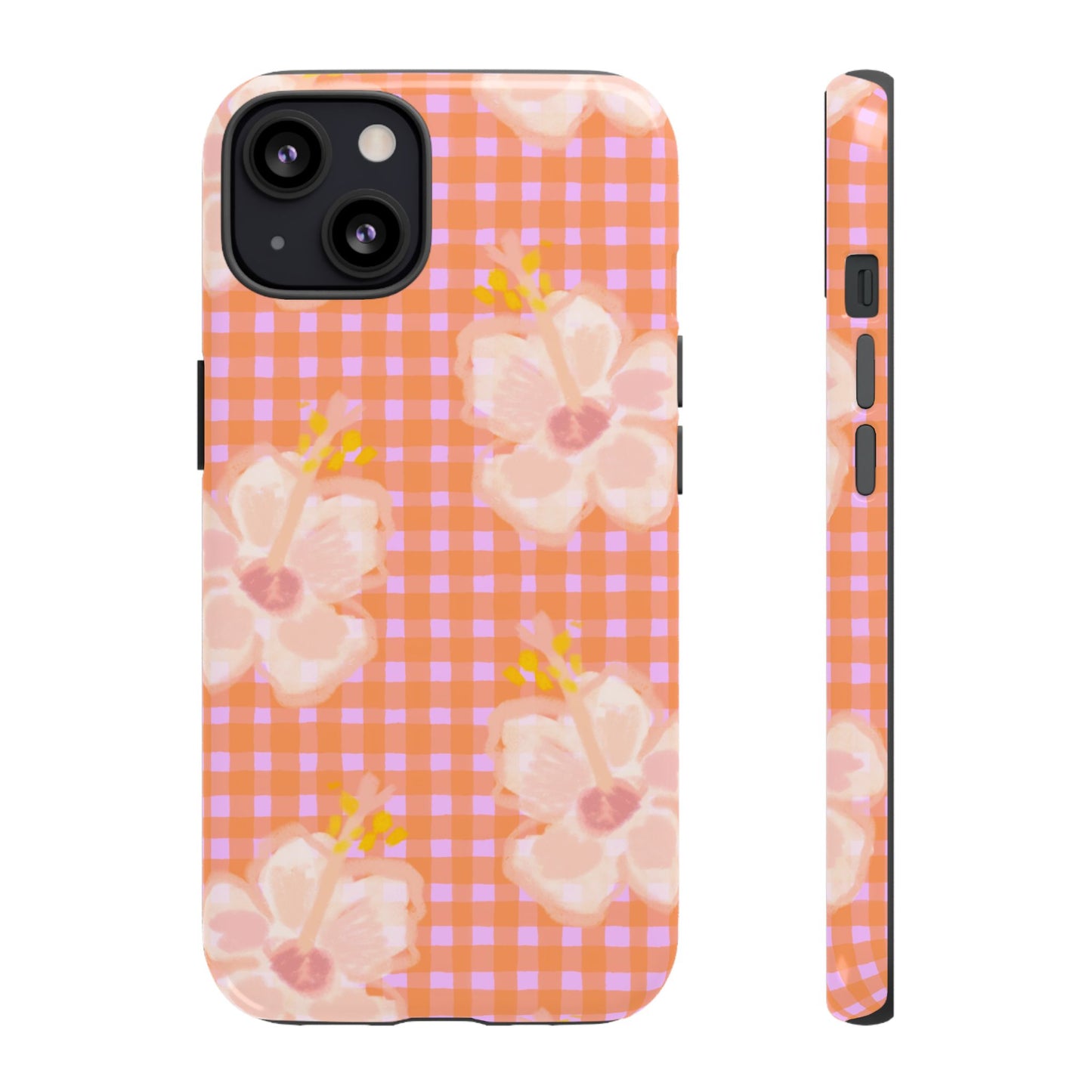 Floral Gingham Tough Case — Pink Peach Flower Phone Case