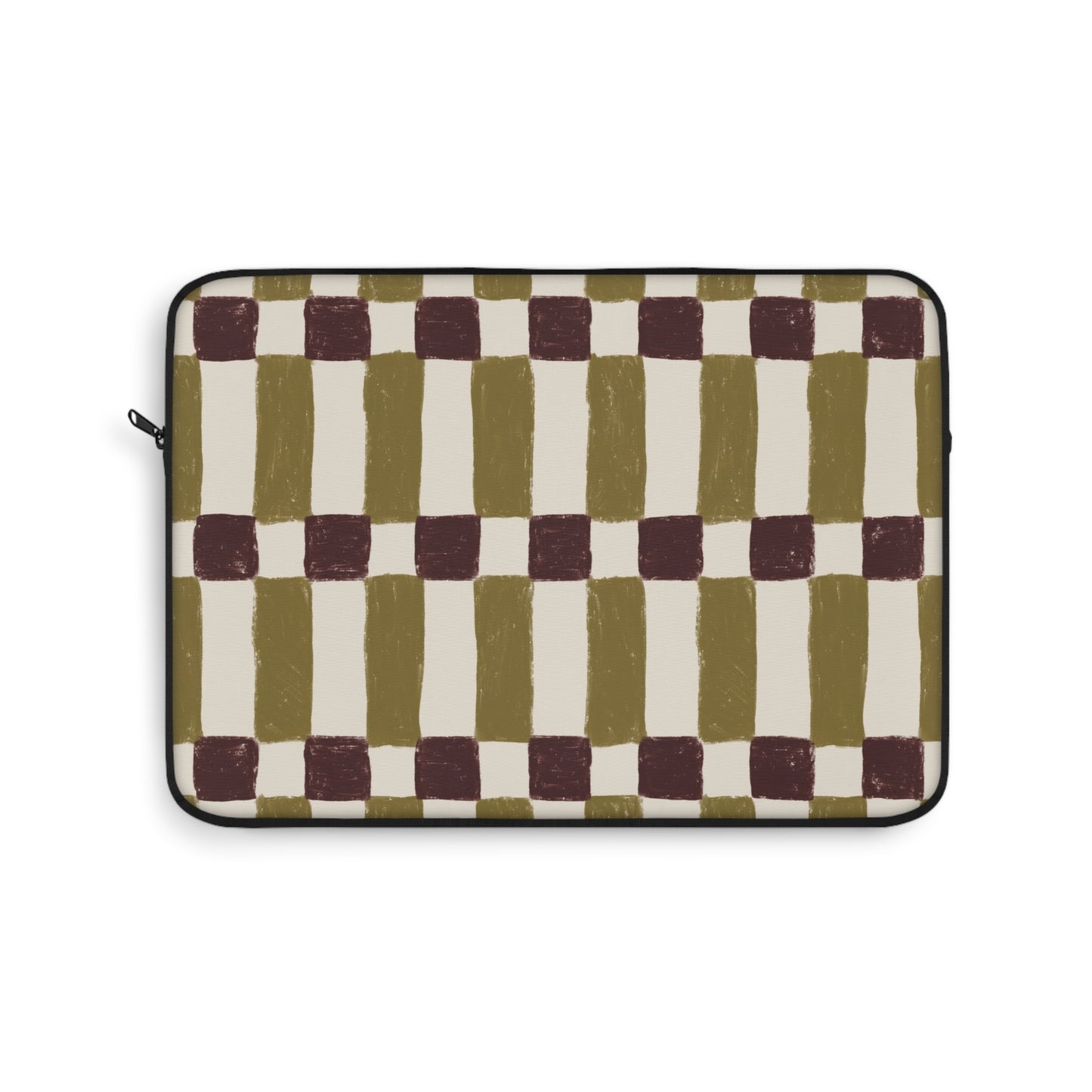 Checkerboard Olive Laptop Sleeve — Retro Hand-Painted Geometric Laptop Case