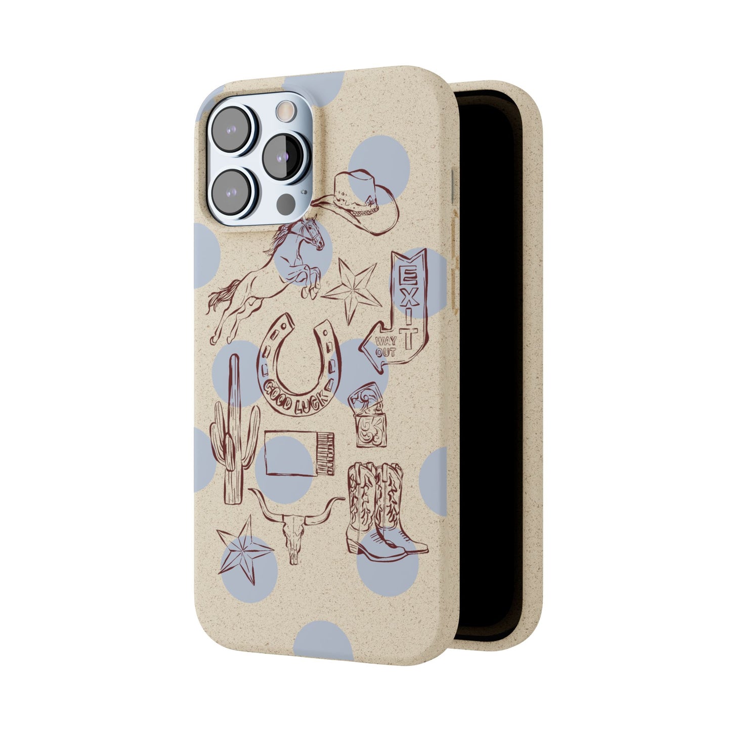 Biodegradable Phone Case — Western Cowgirl Sketches on Natural Speckled Eco Shell