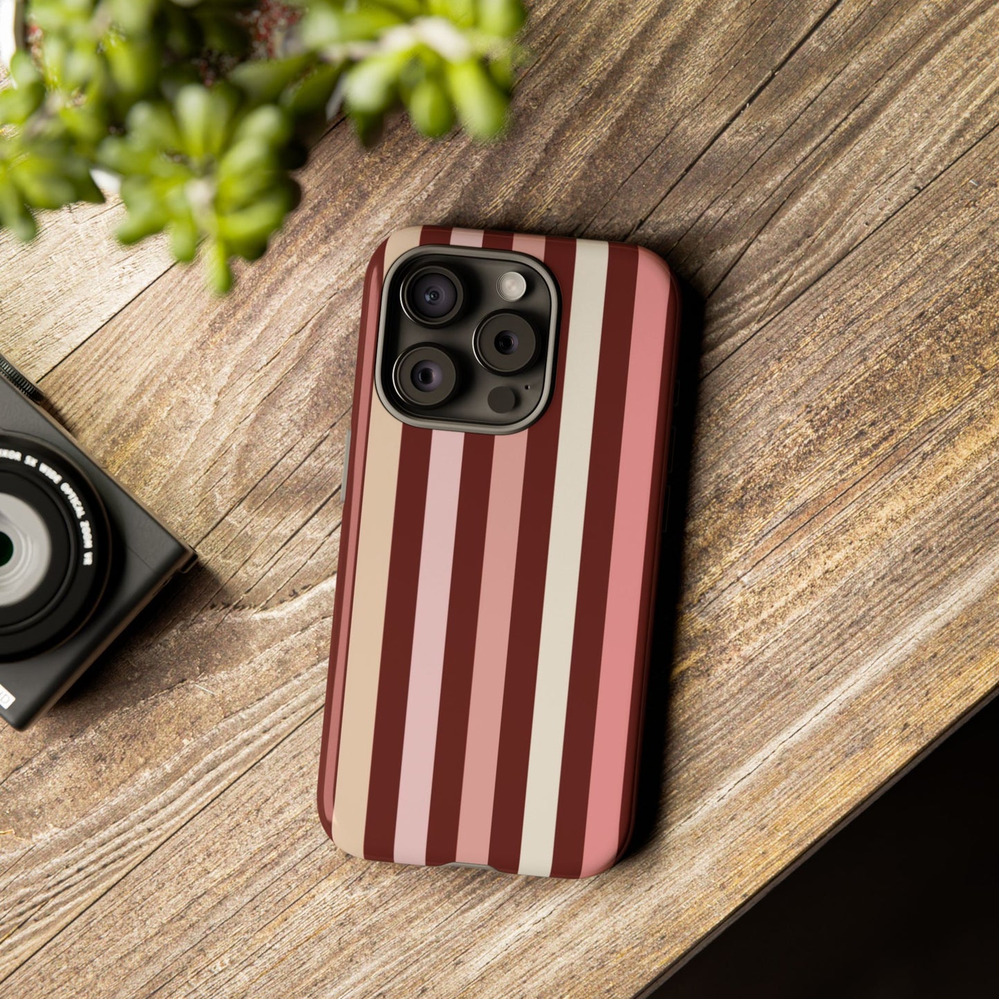 Burgundy Striped Tough Phone Case