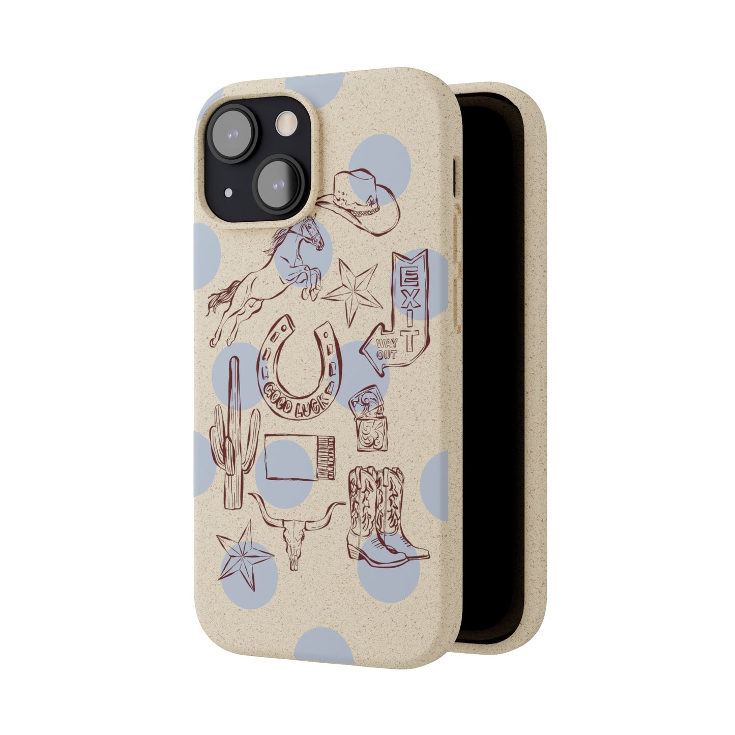Biodegradable Phone Case — Western Cowgirl Sketches on Natural Speckled Eco Shell