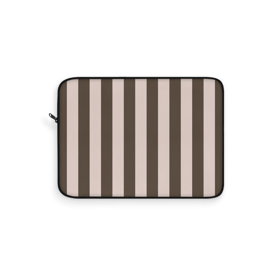 Neutral Stripe Laptop Sleeve — Taupe & Brown Vertical Striped Sleeve