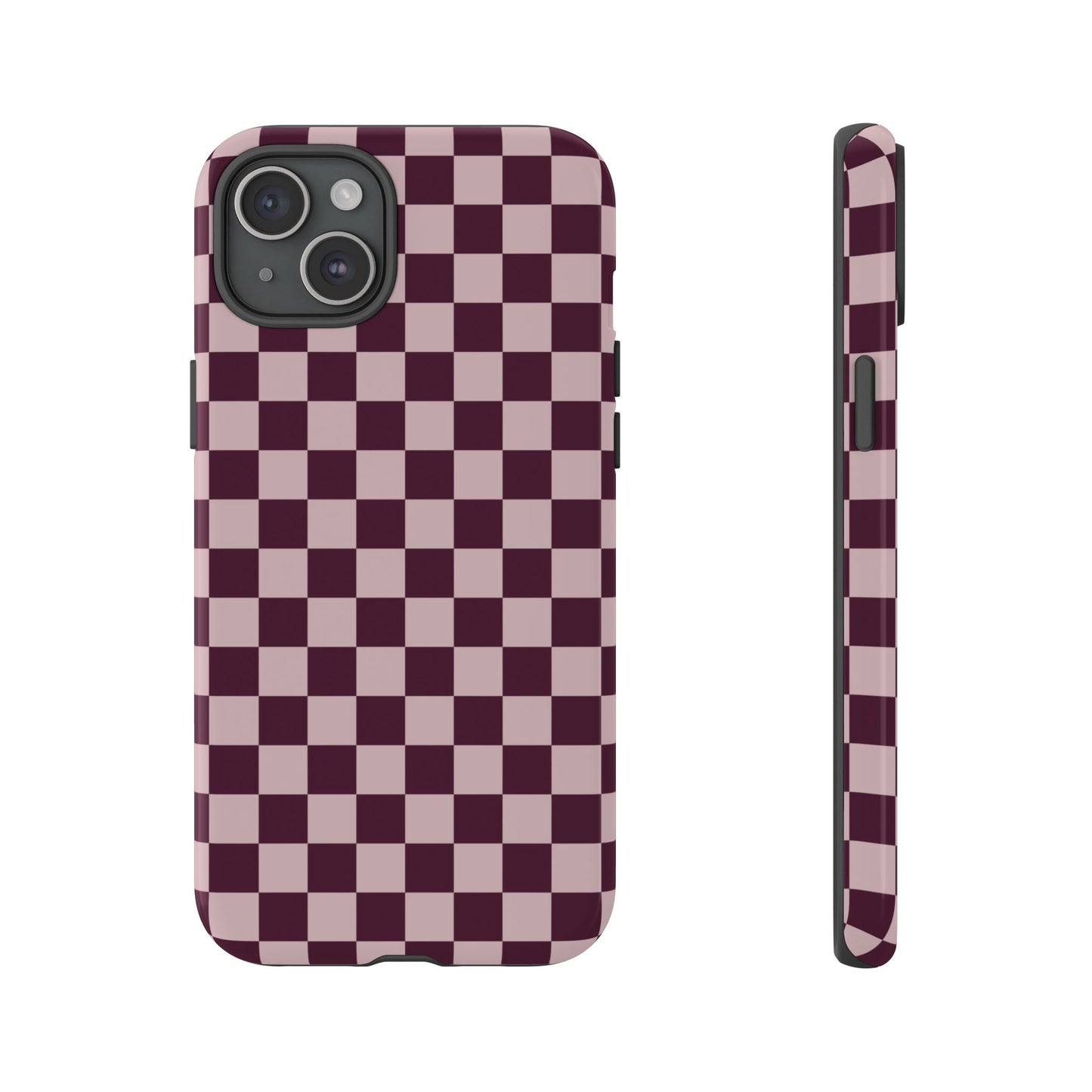 Burgundy & Pink Checkered Phone Case