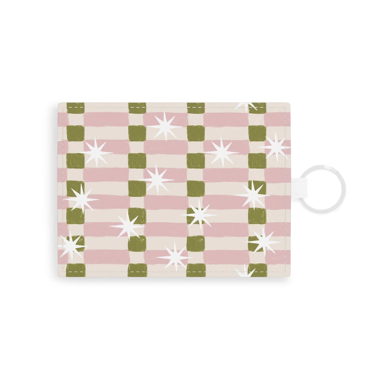 Pink Olive Check Pattern with Starbursts Leather Card Holder