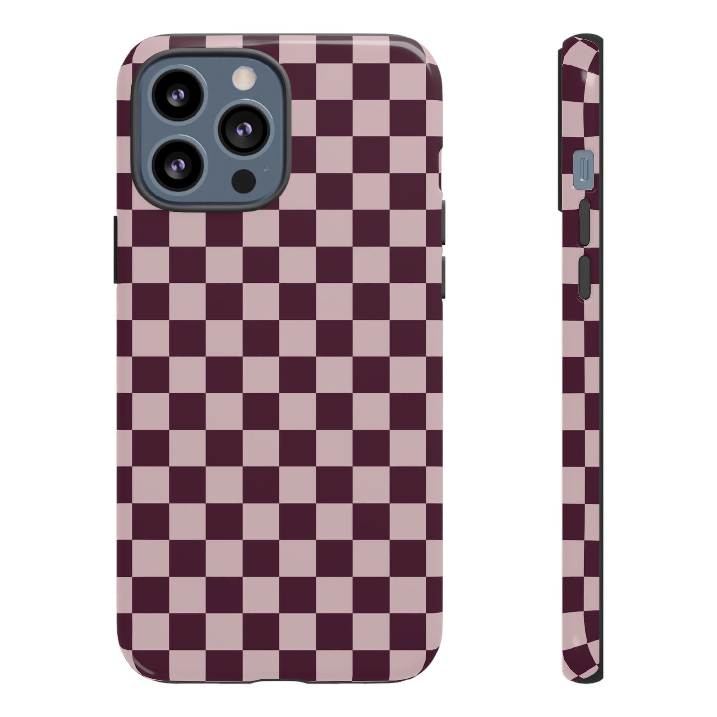 Burgundy & Pink Checkered Phone Case