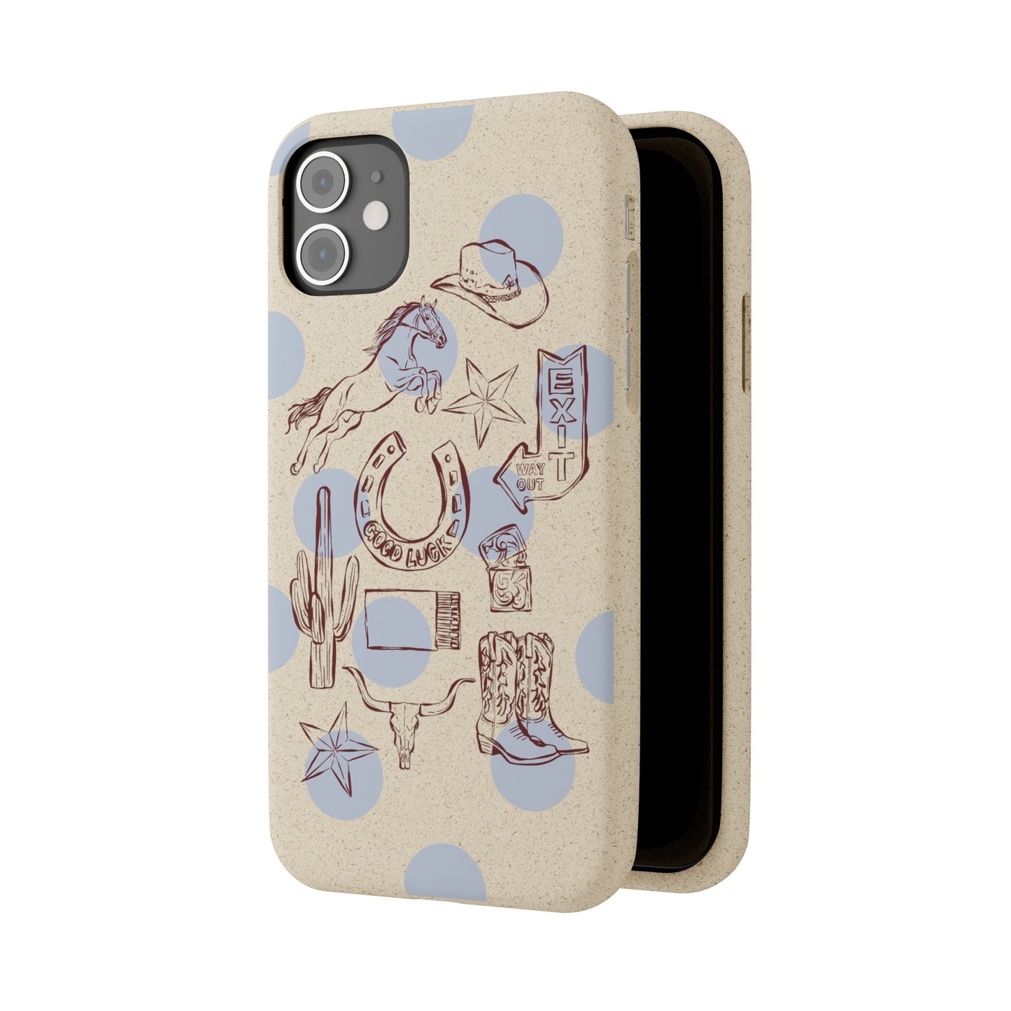 Biodegradable Phone Case — Western Cowgirl Sketches on Natural Speckled Eco Shell