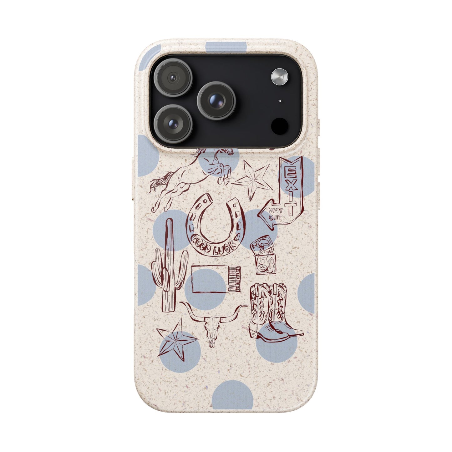 Biodegradable Phone Case — Western Cowgirl Sketches on Natural Speckled Eco Shell