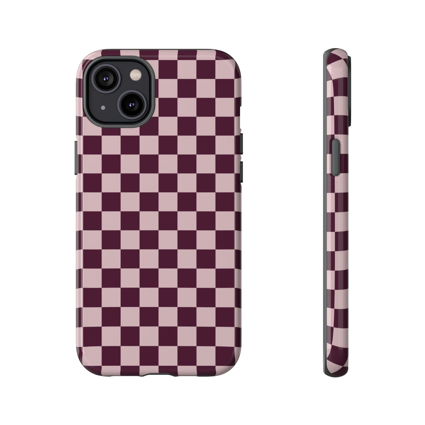 Burgundy & Pink Checkered Phone Case