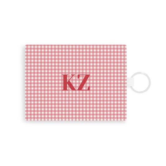 Personalized Monogram Gingham Leather Card Holder