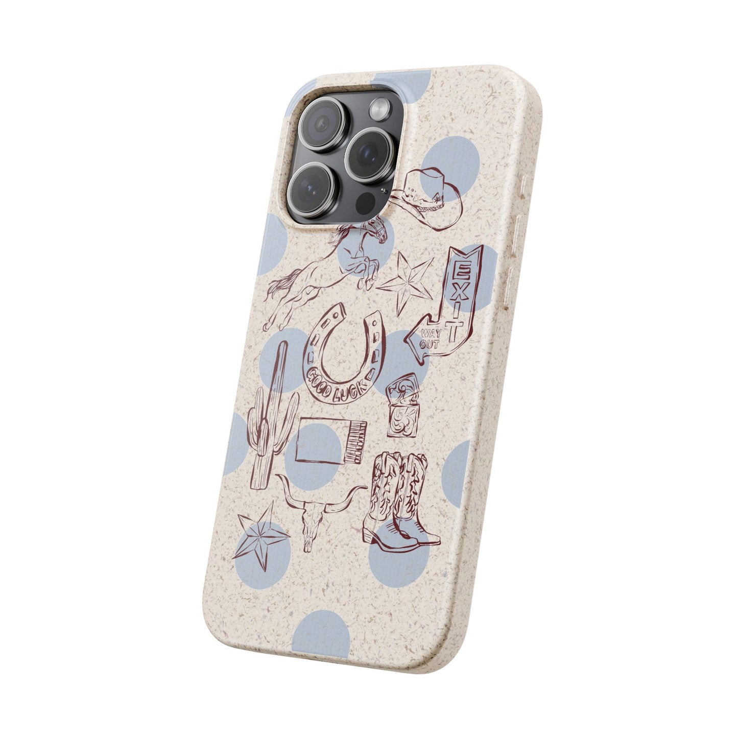 Biodegradable Phone Case — Western Cowgirl Sketches on Natural Speckled Eco Shell