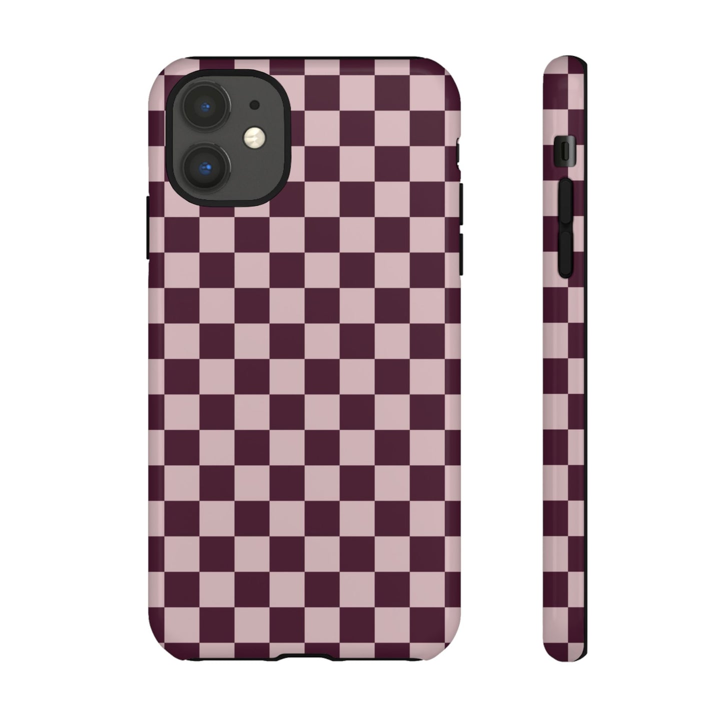 Burgundy & Pink Checkered Phone Case
