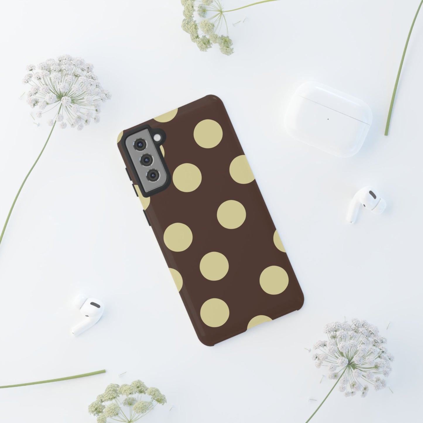 Brown & Butter Yellow Polka Dot Tough Phone Case