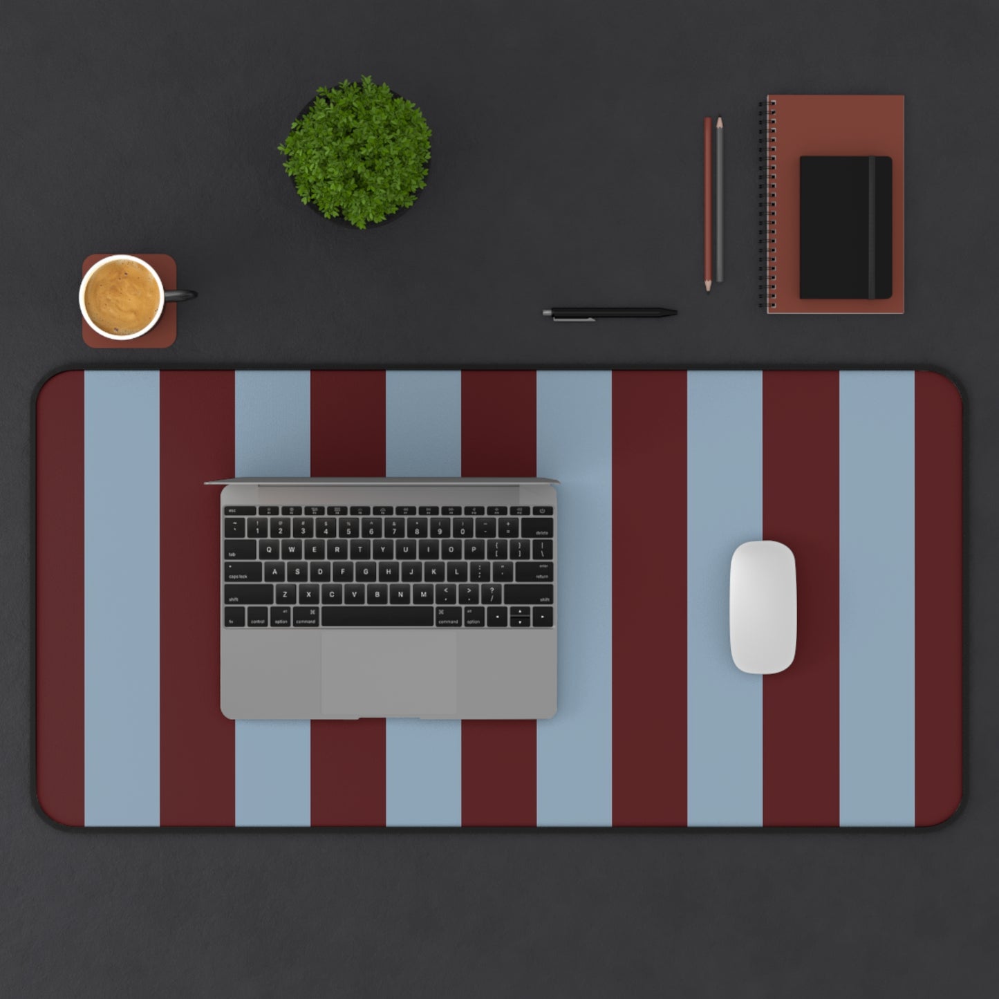 Striped Maroon & Slate Blue Desk Mat — Large Mousepad Surface for Office & Gaming