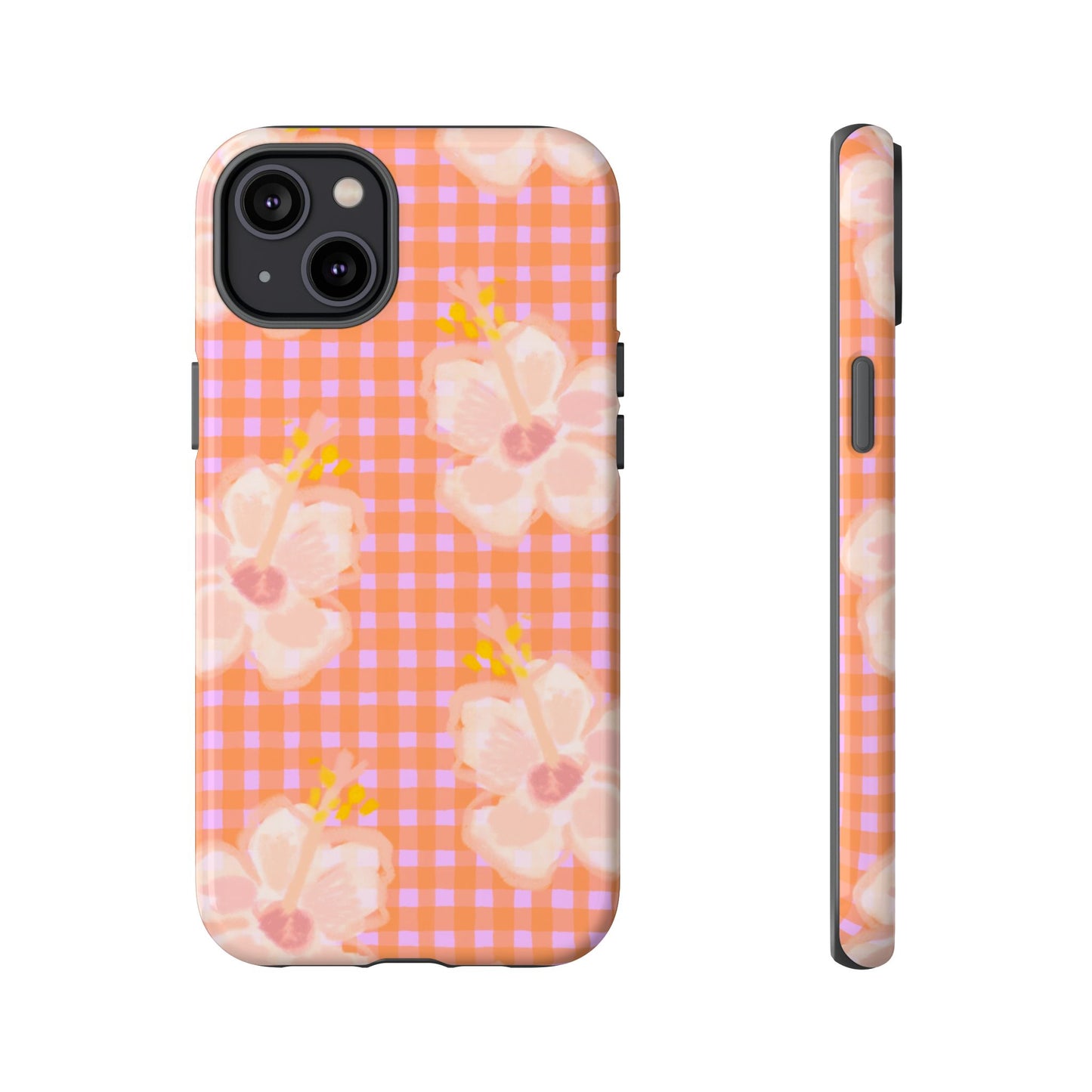 Floral Gingham Tough Case — Pink Peach Flower Phone Case