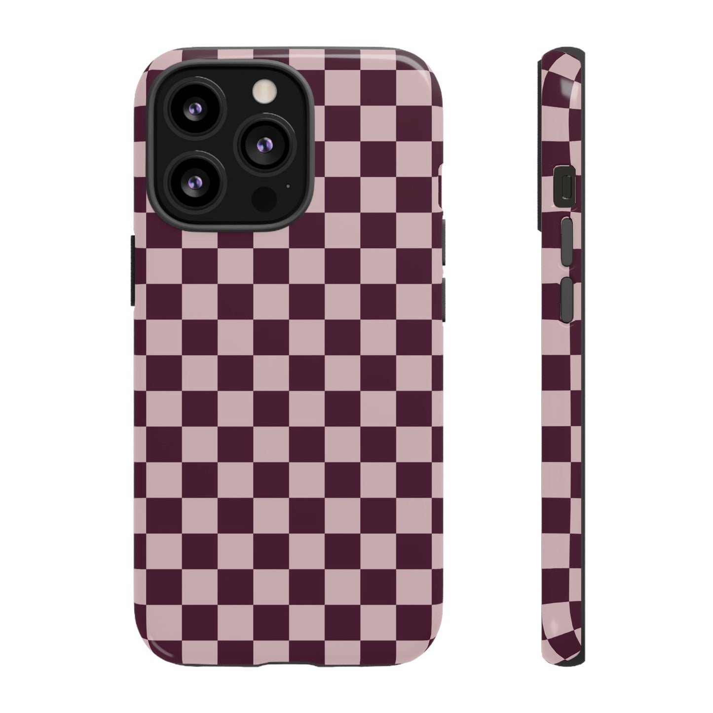 Burgundy & Pink Checkered Phone Case