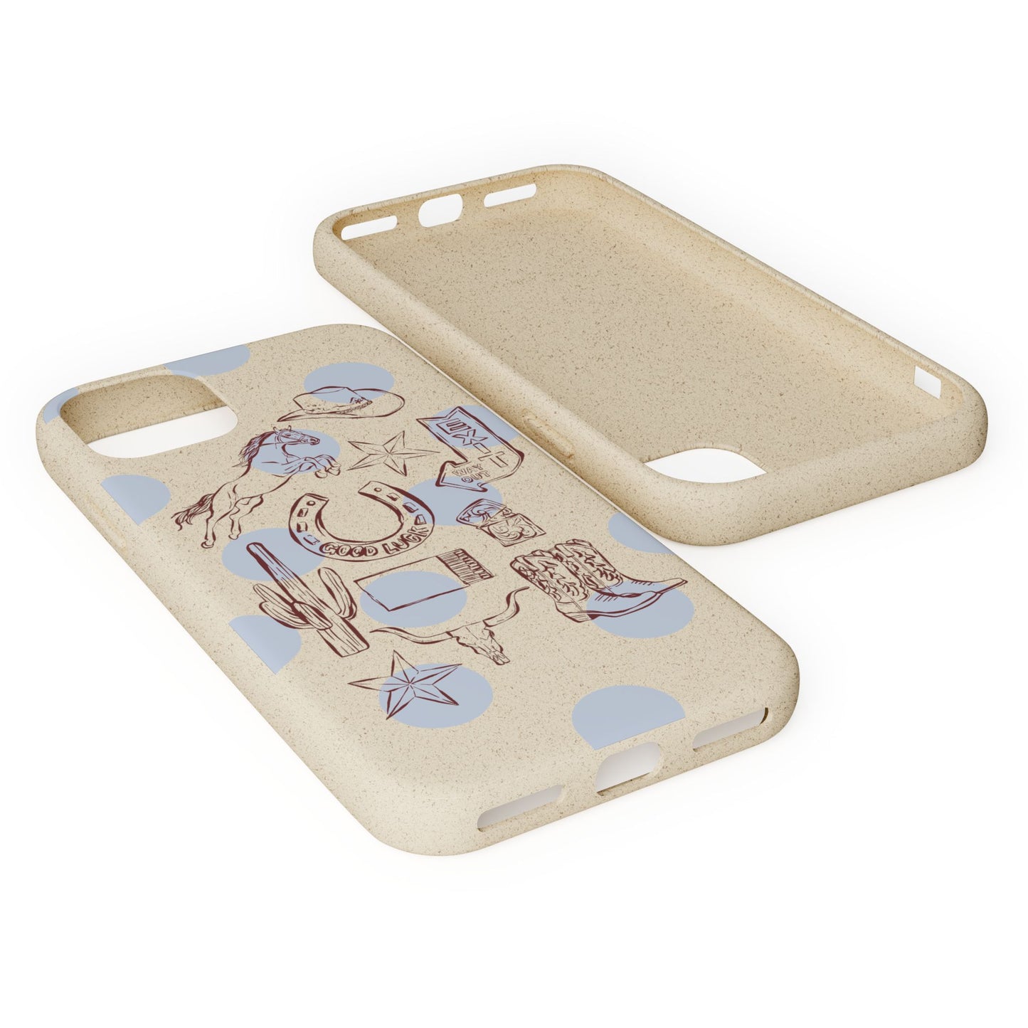 Biodegradable Phone Case — Western Cowgirl Sketches on Natural Speckled Eco Shell
