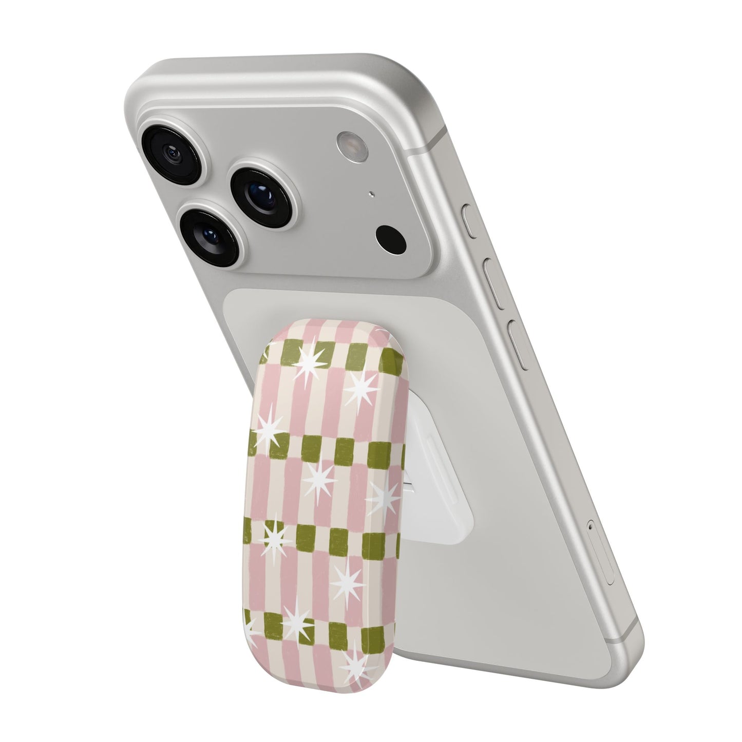 Clickit Phone Stand — Pink Checker Retro Sparkle Grip