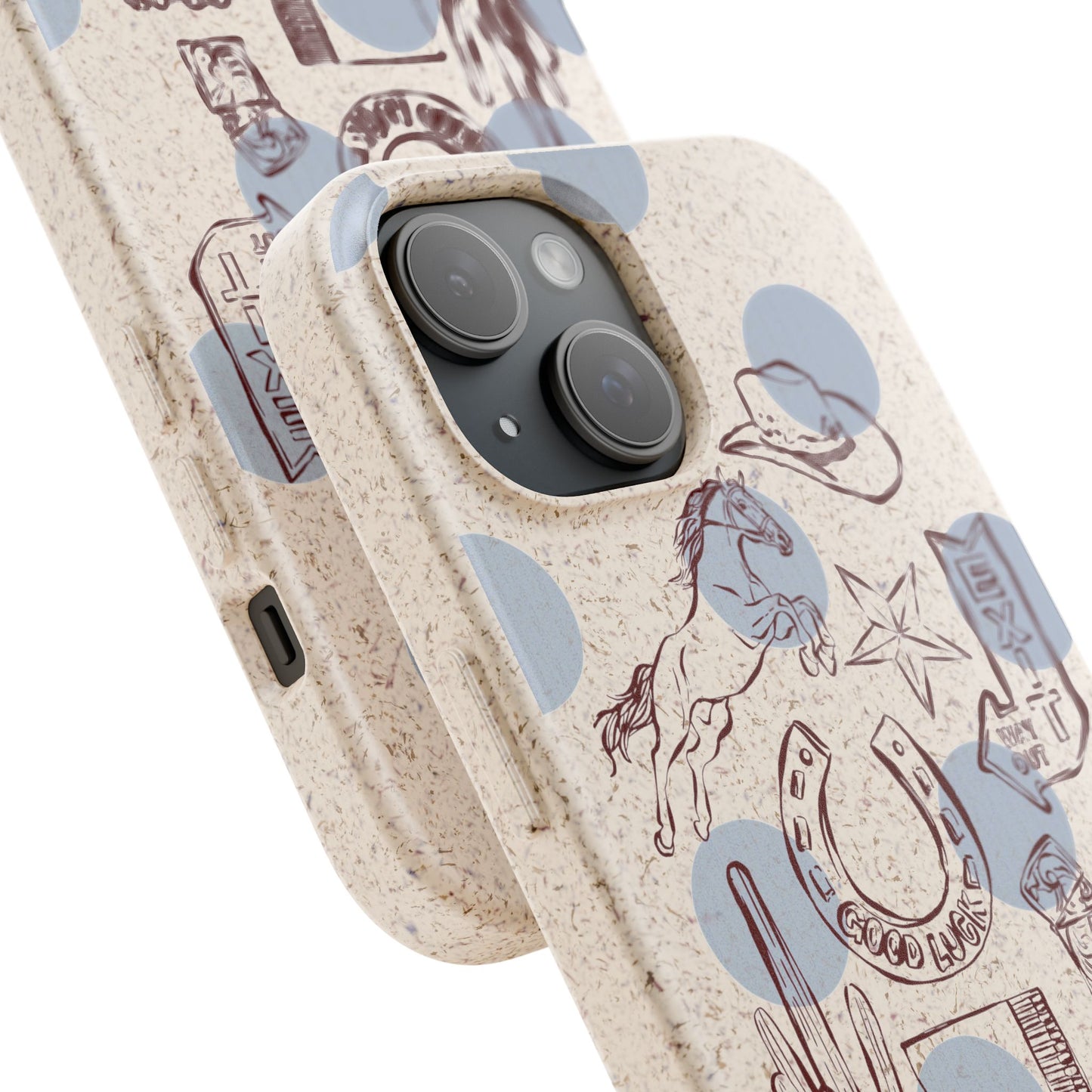 Biodegradable Phone Case — Western Cowgirl Sketches on Natural Speckled Eco Shell