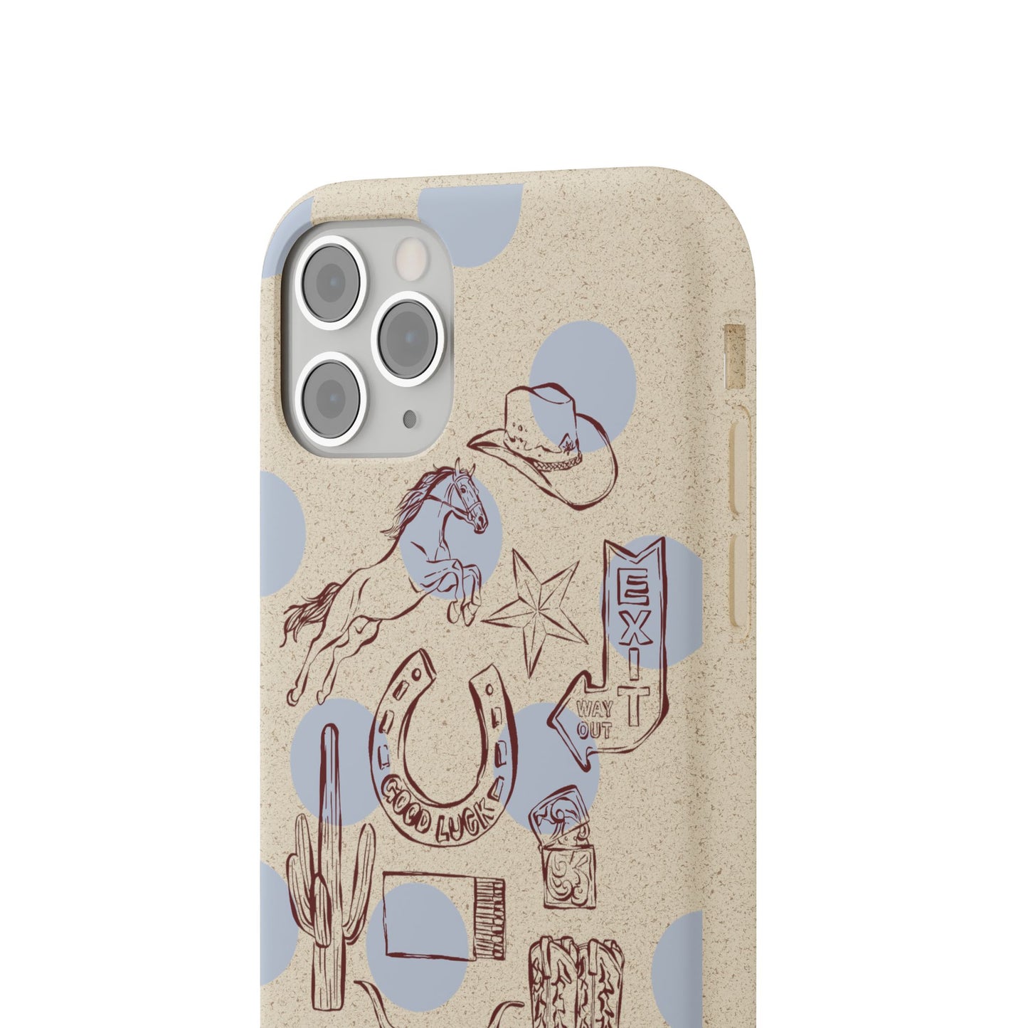 Biodegradable Phone Case — Western Cowgirl Sketches on Natural Speckled Eco Shell