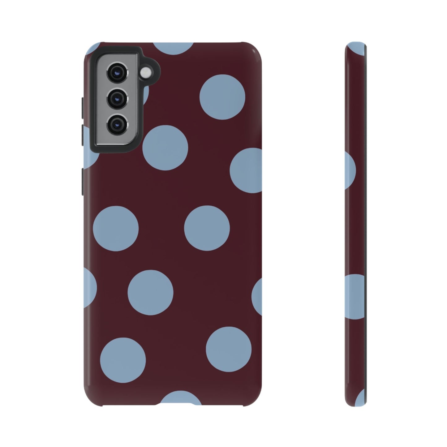 Polka Dot Phone Case — Maroon & Sky Blue Tough Protective Cover