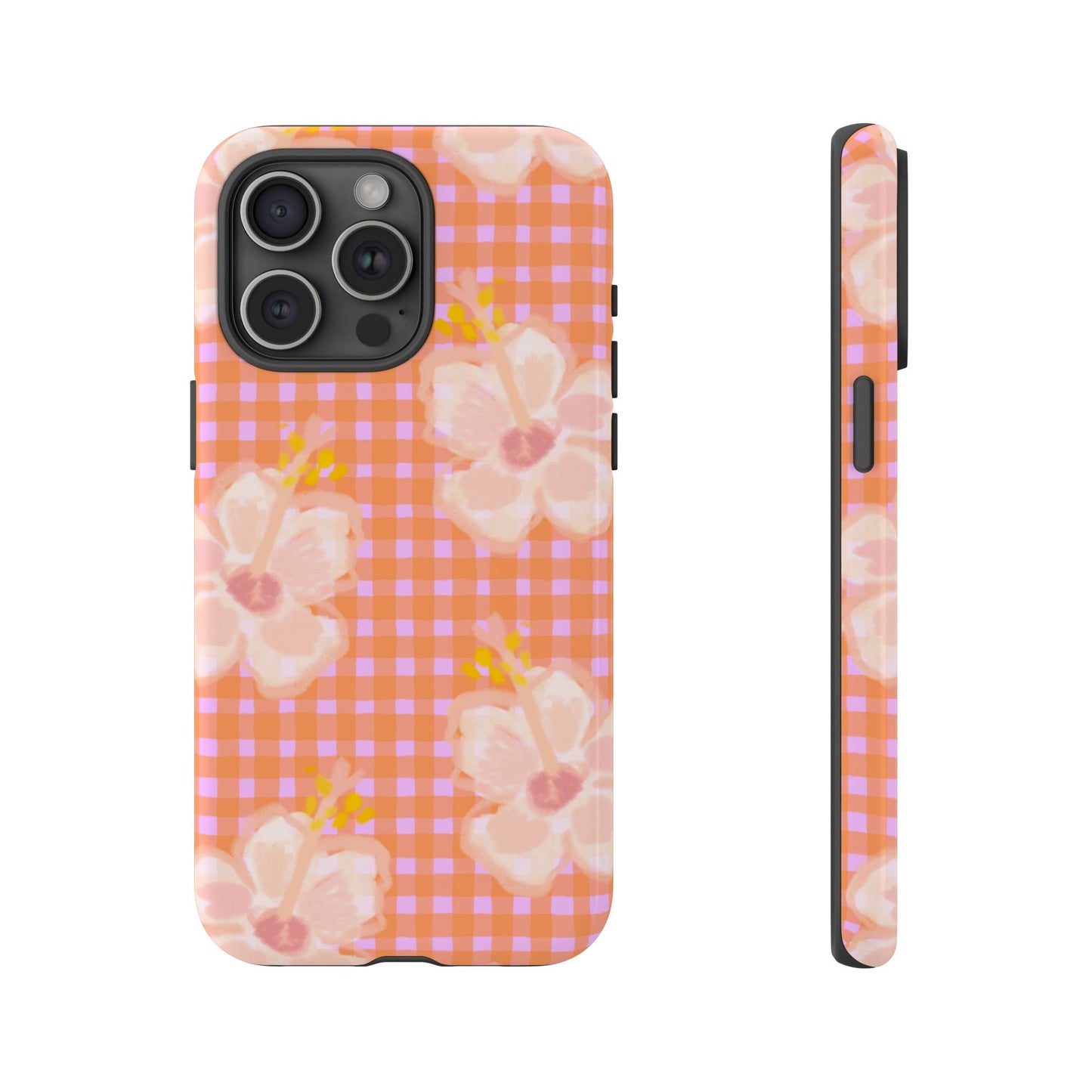 Floral Gingham Tough Case — Pink Peach Flower Phone Case