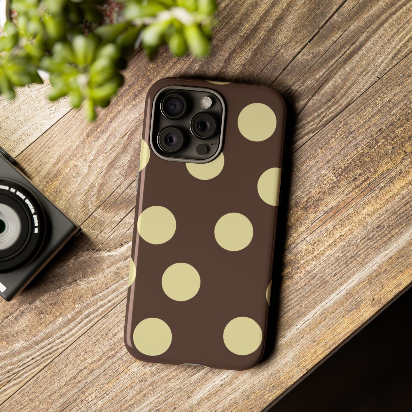 Brown & Butter Yellow Polka Dot Tough Phone Case