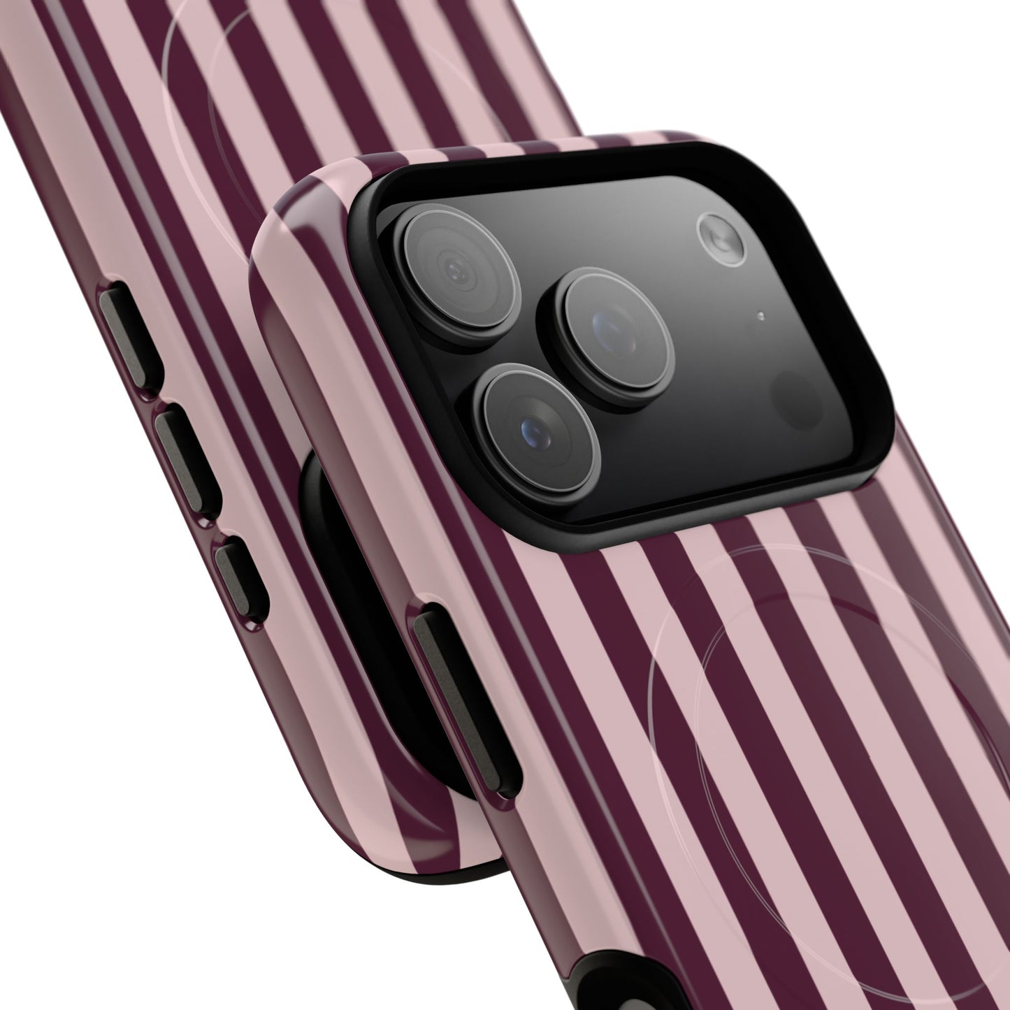 Burgundy & Pink Striped Magnetic Phone Case