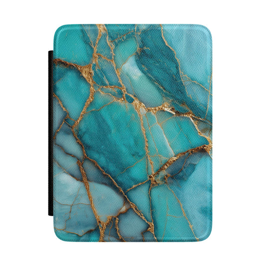 Turquoise Marble Kindle Case — Teal & Gold Marbleized E-Reader Cover