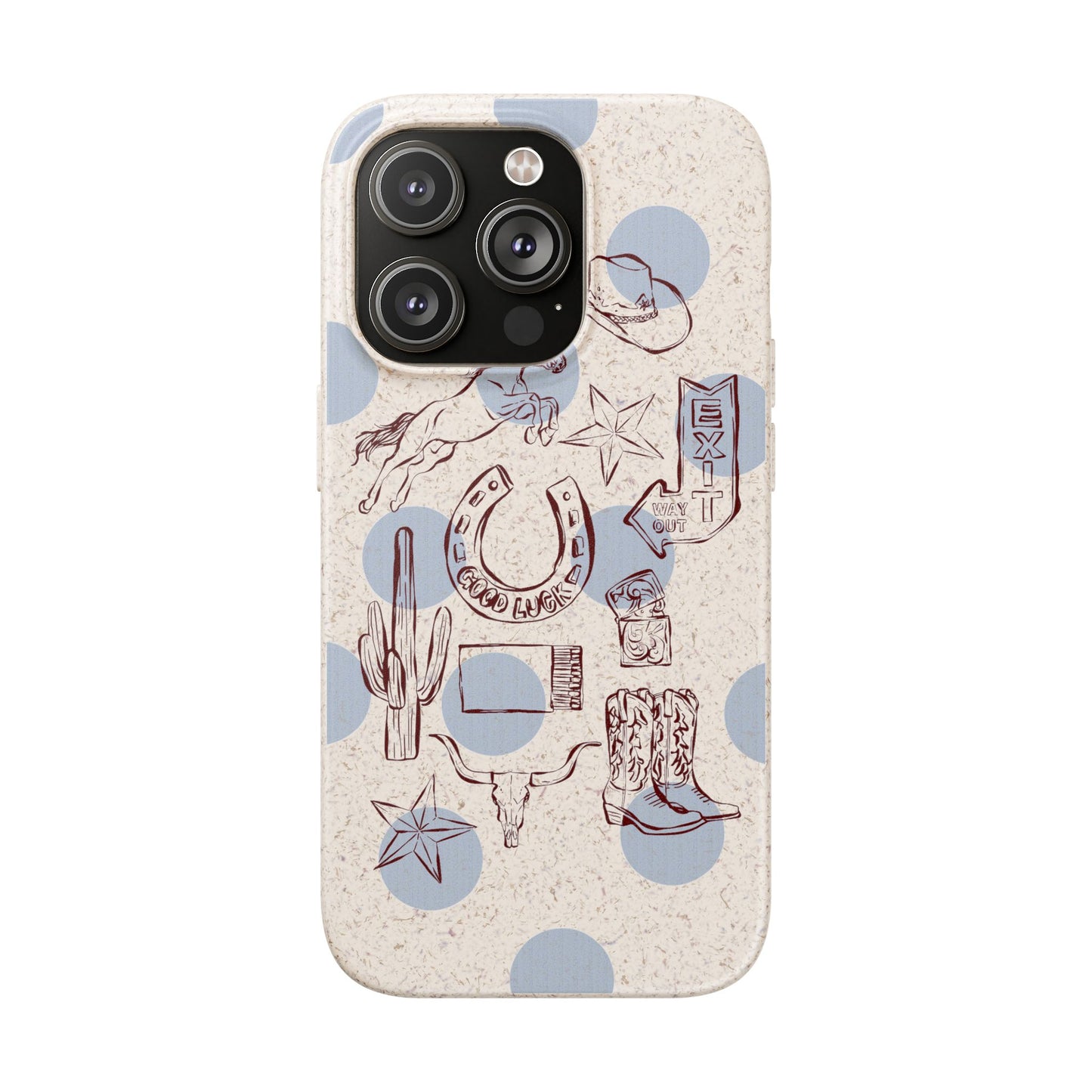 Biodegradable Phone Case — Western Cowgirl Sketches on Natural Speckled Eco Shell