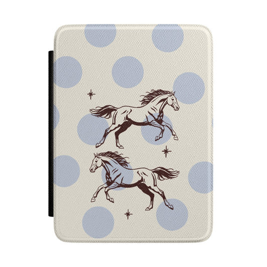 Horse Polka Dot Kindle Case — Blue Dots & Running Horses E-reader Cover