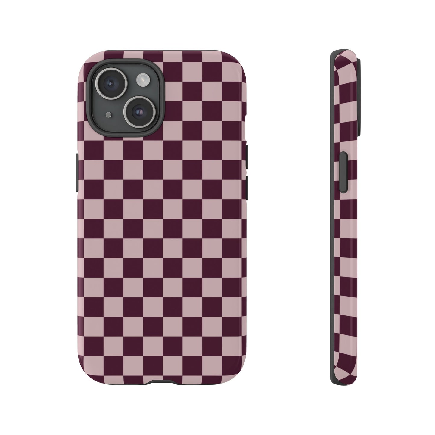 Burgundy & Pink Checkered Phone Case