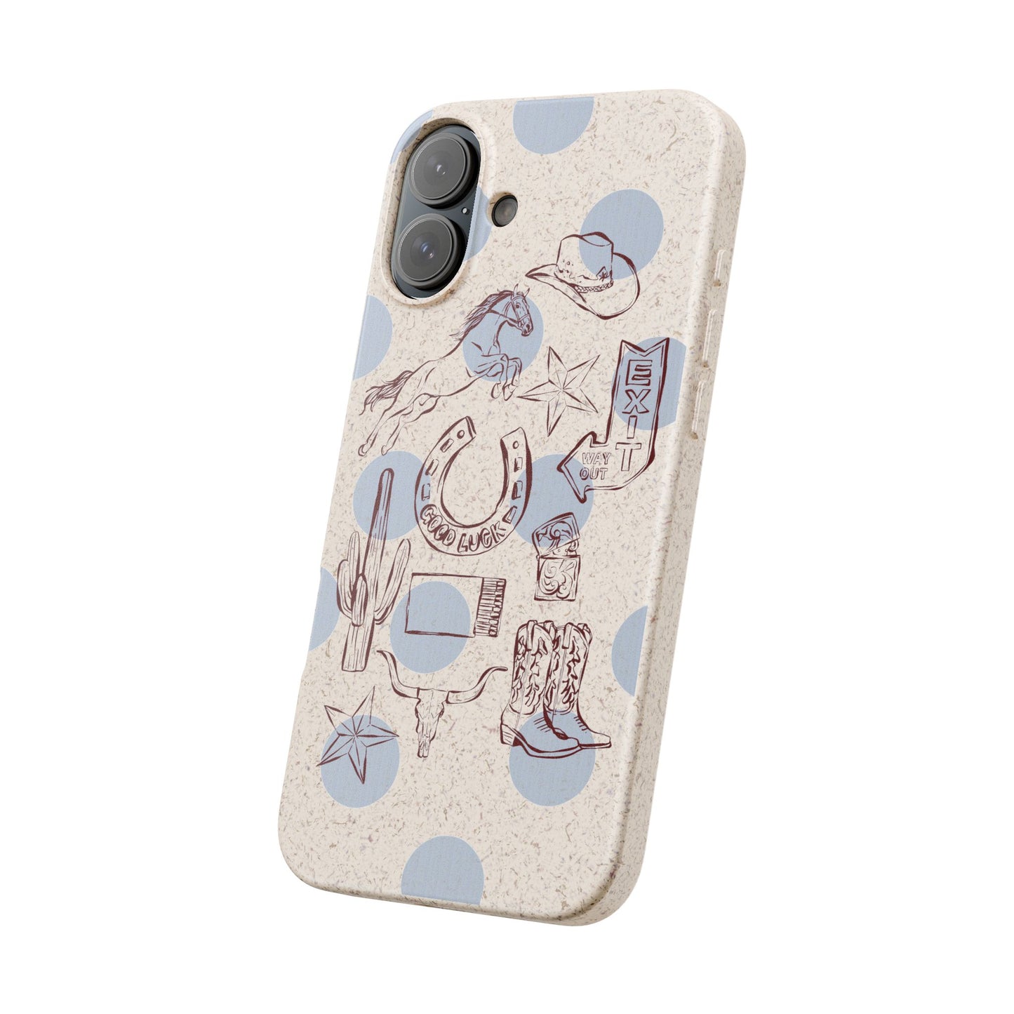 Biodegradable Phone Case — Western Cowgirl Sketches on Natural Speckled Eco Shell