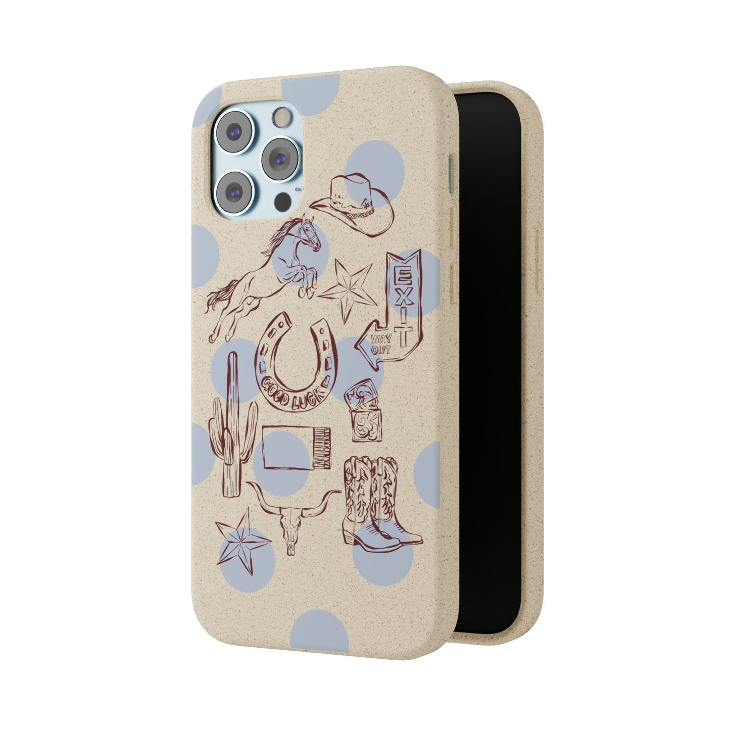 Biodegradable Phone Case — Western Cowgirl Sketches on Natural Speckled Eco Shell