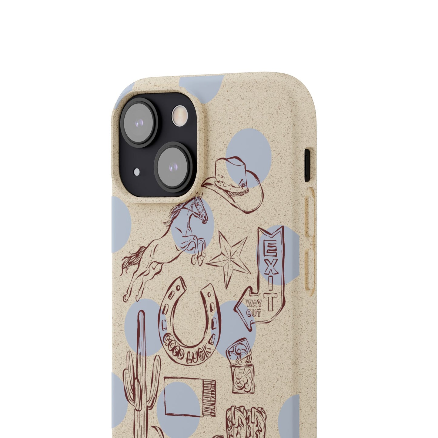 Biodegradable Phone Case — Western Cowgirl Sketches on Natural Speckled Eco Shell