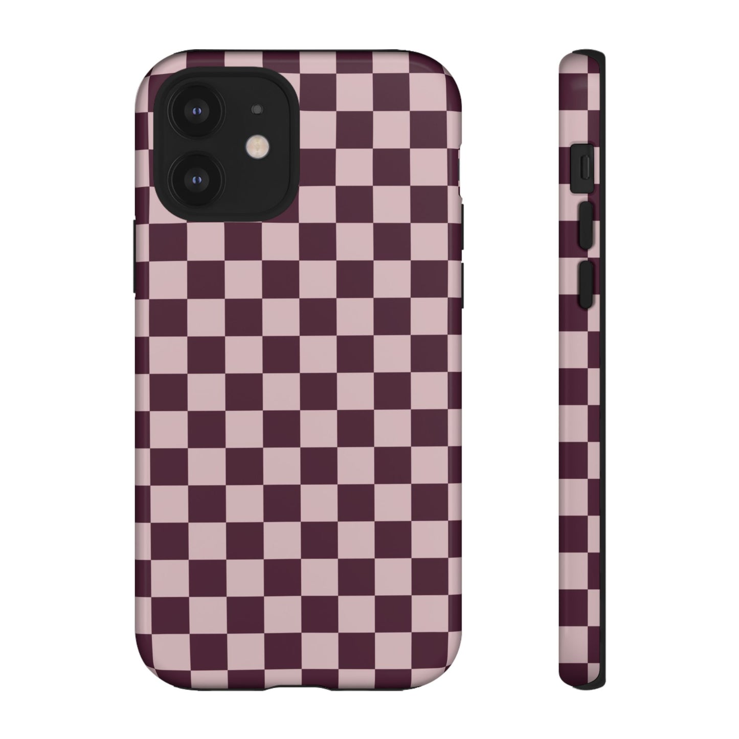 Burgundy & Pink Checkered Phone Case
