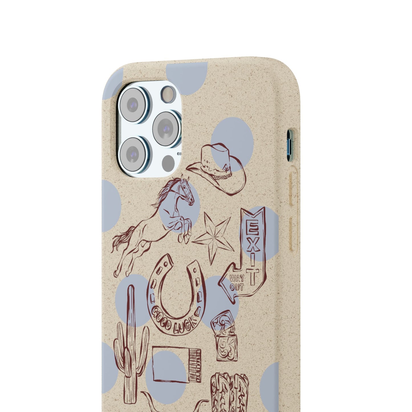 Biodegradable Phone Case — Western Cowgirl Sketches on Natural Speckled Eco Shell