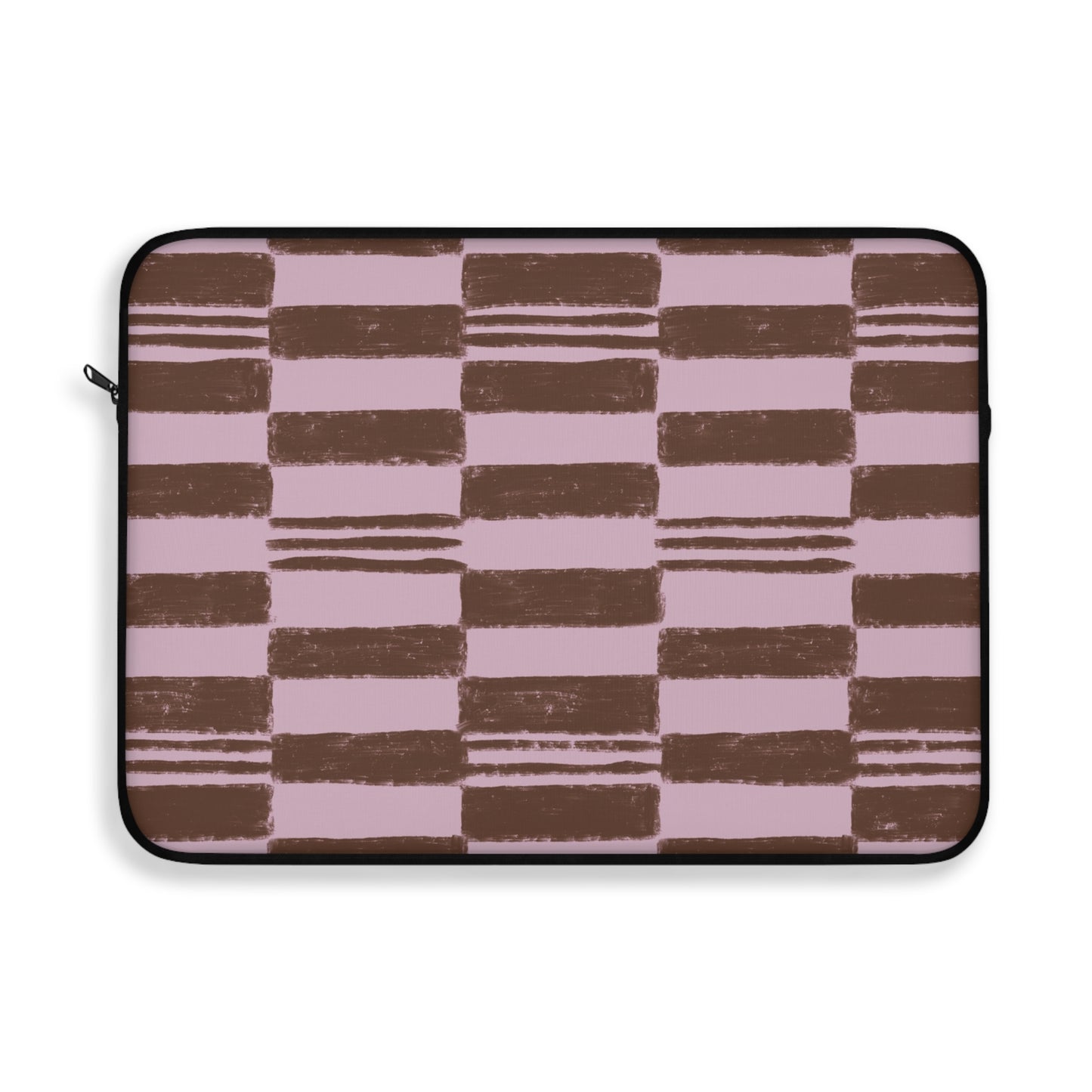 Pink Brown Checkerboard Laptop Sleeve — Retro Striped Grid Protective Case