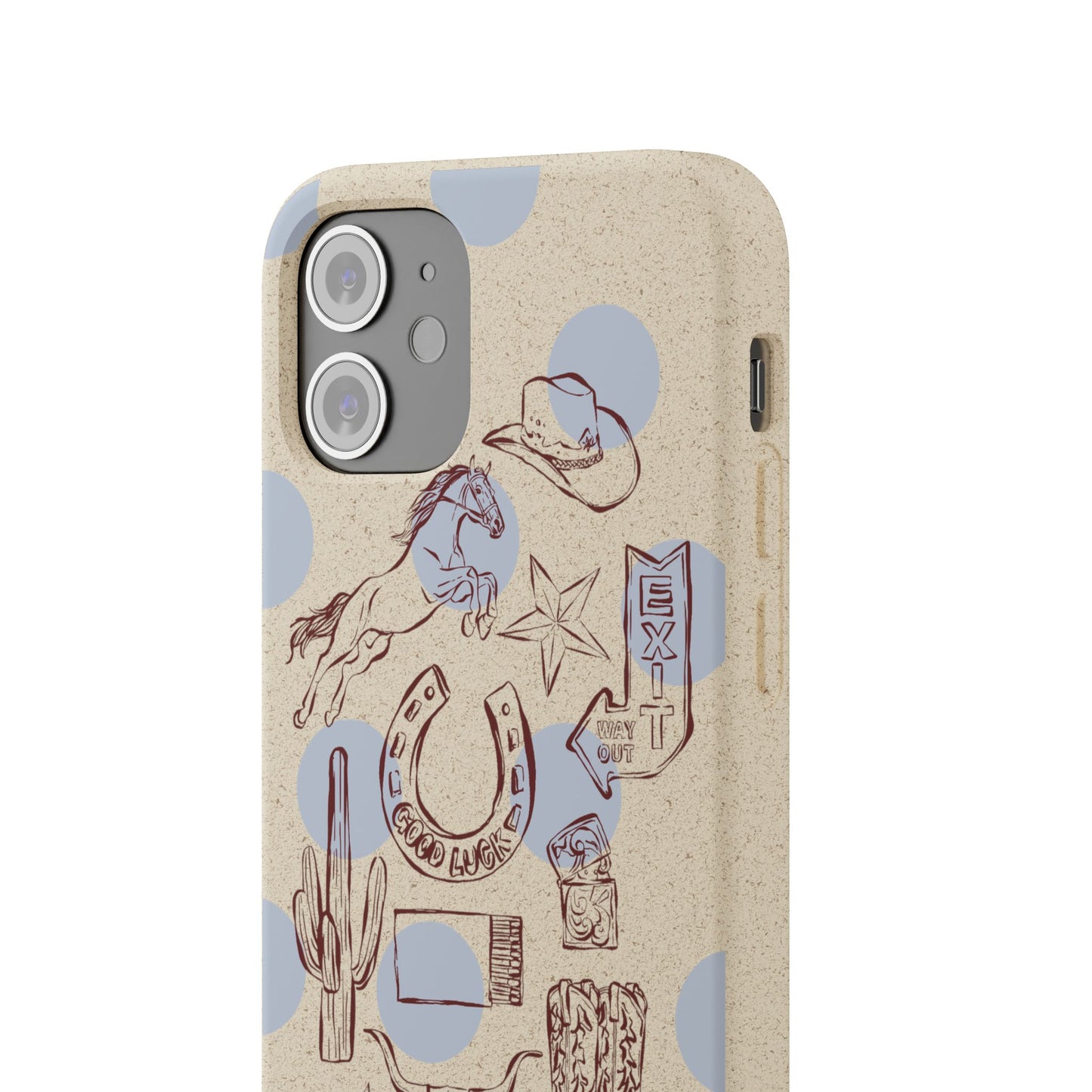Biodegradable Phone Case — Western Cowgirl Sketches on Natural Speckled Eco Shell
