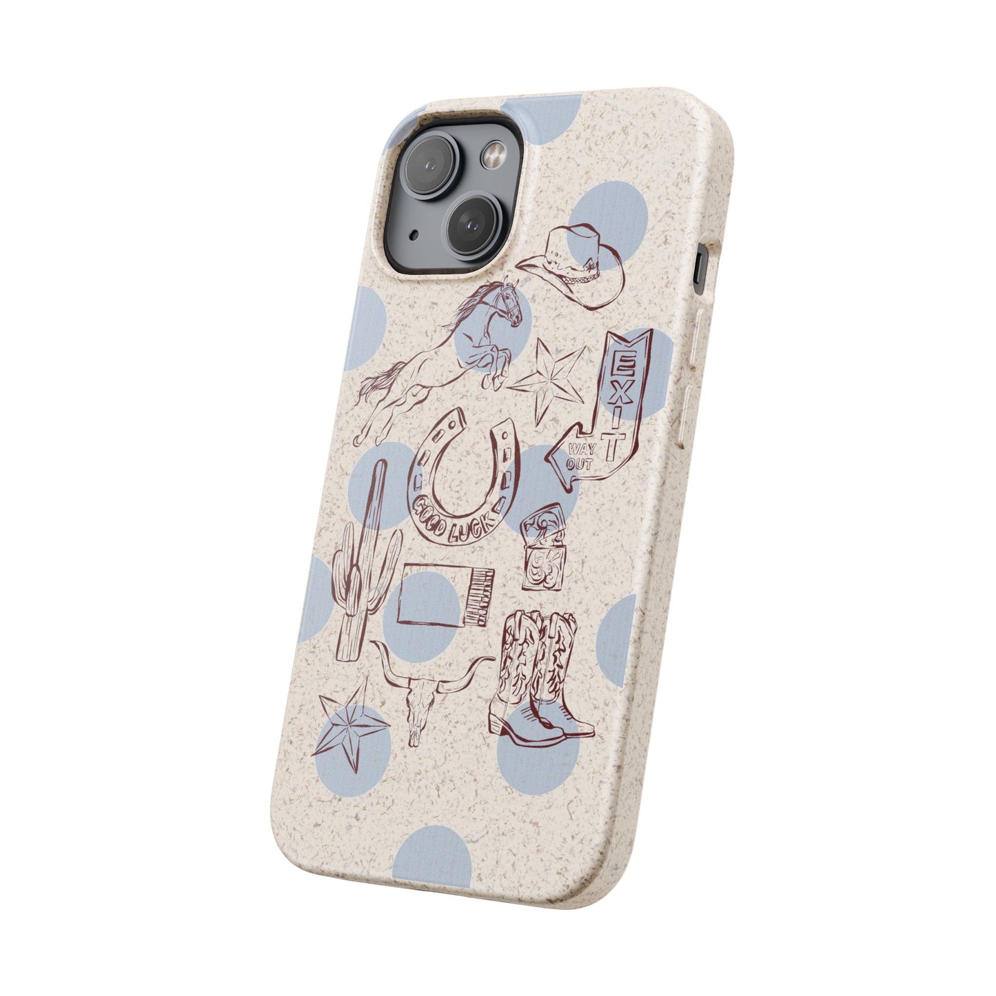Biodegradable Phone Case — Western Cowgirl Sketches on Natural Speckled Eco Shell