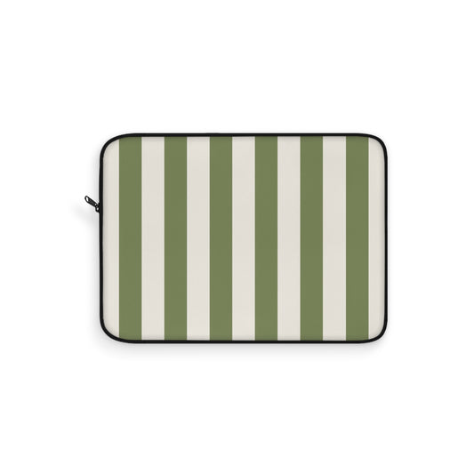 Green & Cream Vertical Stripe Laptop Sleeve — Classic Striped Protective Case