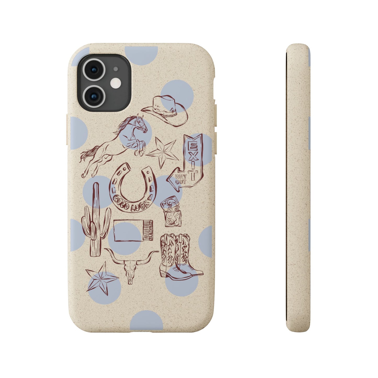 Biodegradable Phone Case — Western Cowgirl Sketches on Natural Speckled Eco Shell