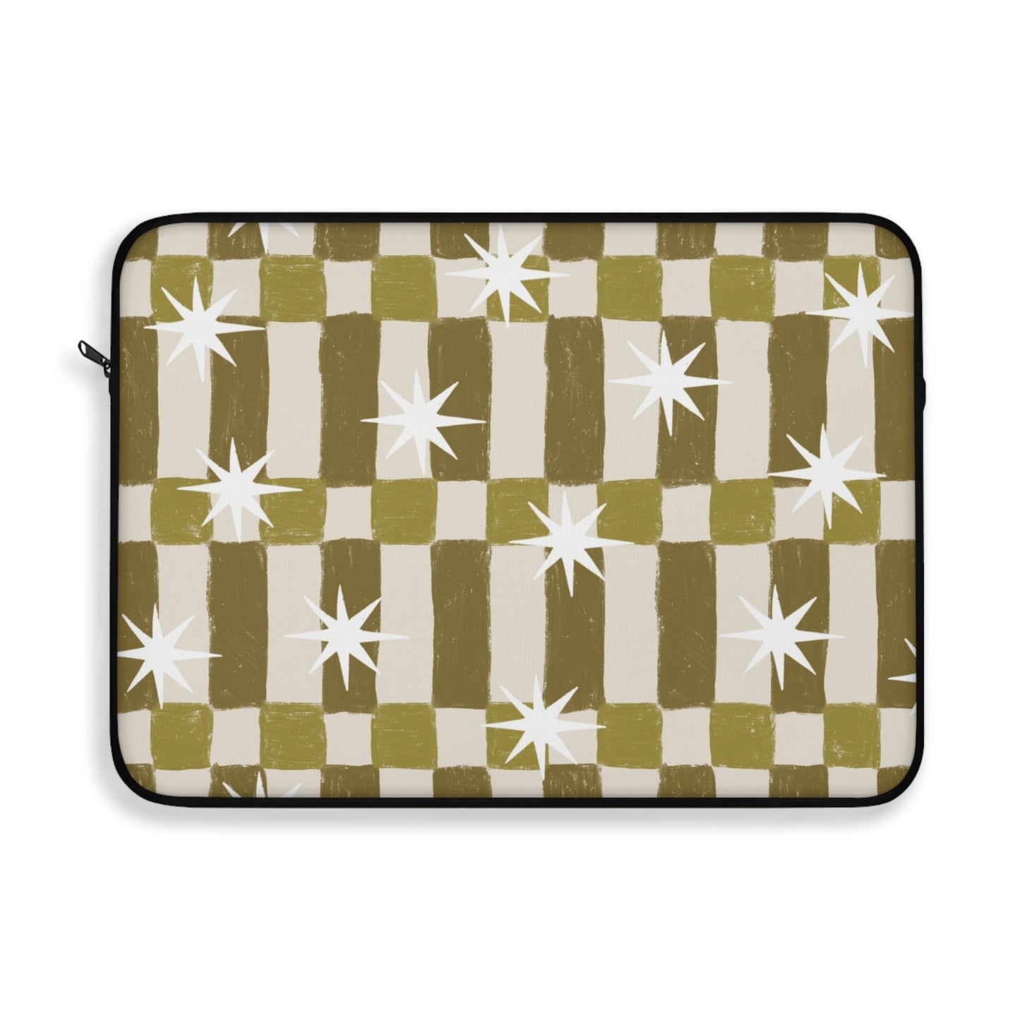 Retro Olive Check Laptop Sleeve with Starburst Pattern